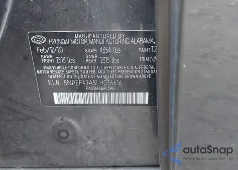 2020 Hyundai Sonata Sel from USA, damaged, VIN 5NPEF4JA5LH036616